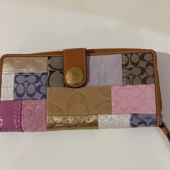 Coach Patchwork Wallet in Pink, Gold, and Brown - Picture 3 of 14